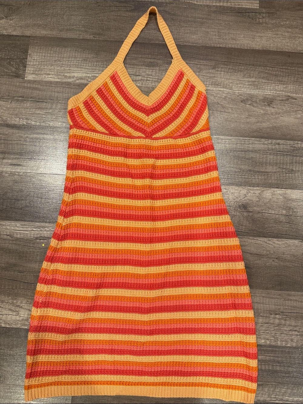 Fashion Nova Orange and Red Striped Knit Halter Dress - Kids